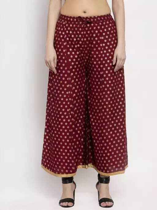 PAVONINE Maroon Color Rayon Fabric Sun Print Palazzo For Women