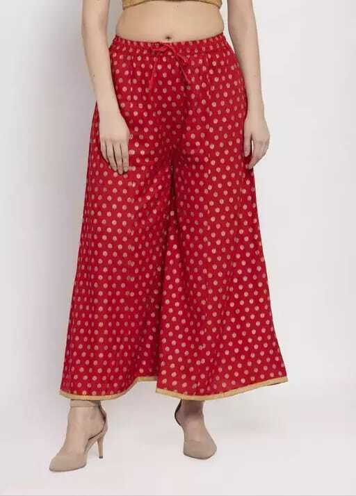 PAVONINE Red Color Rayon Fabric Sun Print Palazzo For Women