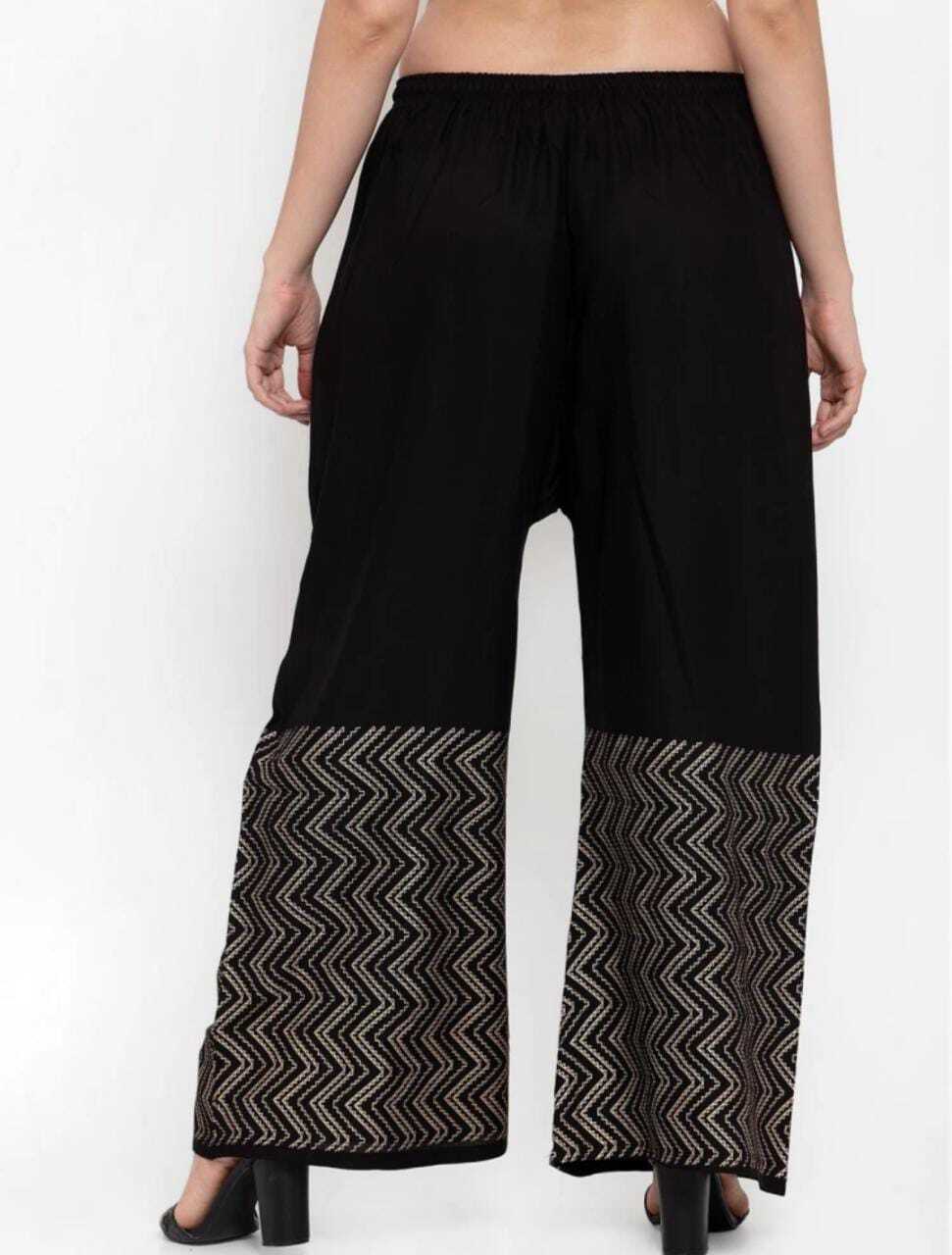 PAVONINE Black Color Rayon Fabric Zig-Zag Printed Palazzo For Women