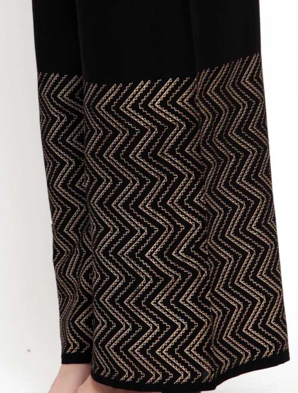 PAVONINE Black Color Rayon Fabric Zig-Zag Printed Palazzo For Women