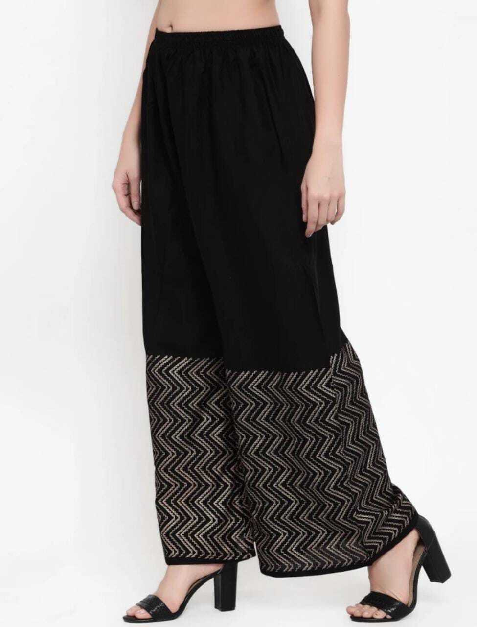 PAVONINE Black Color Rayon Fabric Zig-Zag Printed Palazzo For Women