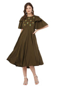 PAVONINE Mehandi Green Color Crepe Fabric Embroidery Dress For Women