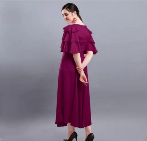 PAVONINE Wine Color Crepe Fabric Embroidery Dress For Women