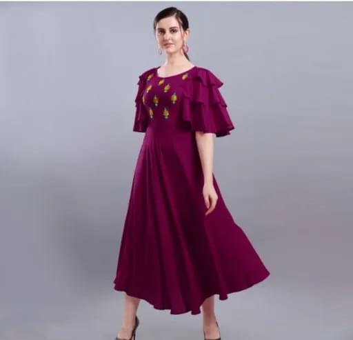PAVONINE Wine Color Crepe Fabric Embroidery Dress For Women