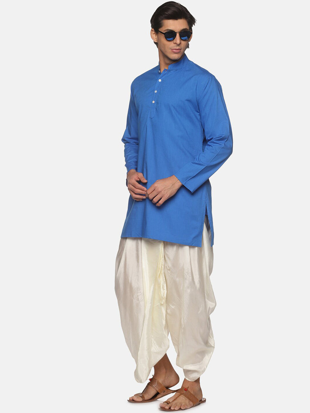 Sethukrishna Men Blue Pure Cotton Kurta with Dhoti Pants