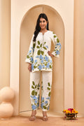 Vaasva Women White Placement Floral Printed Cord Set
