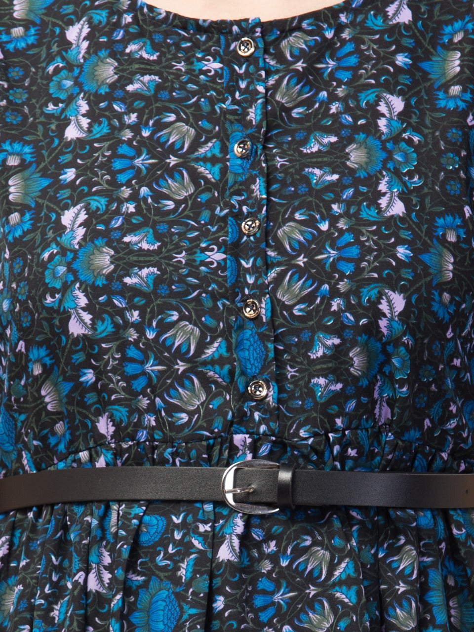 PAVONINE Navy Blue Color Jaipuri Print Belt Dress For Women