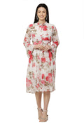 PAVONINE Pink Color Flower Printed Straight Dress For Women
