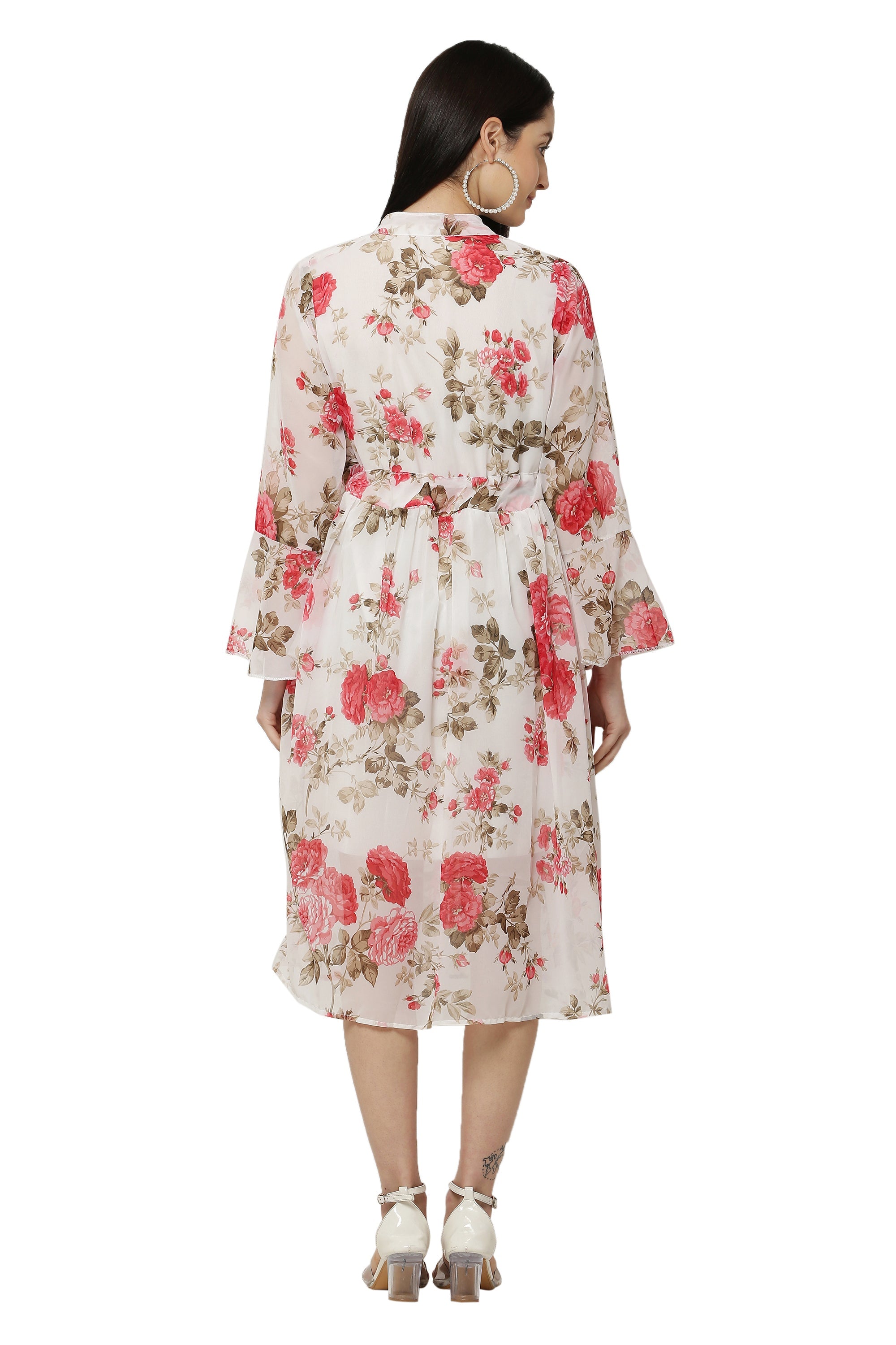 PAVONINE Pink Color Flower Printed Straight Dress For Women