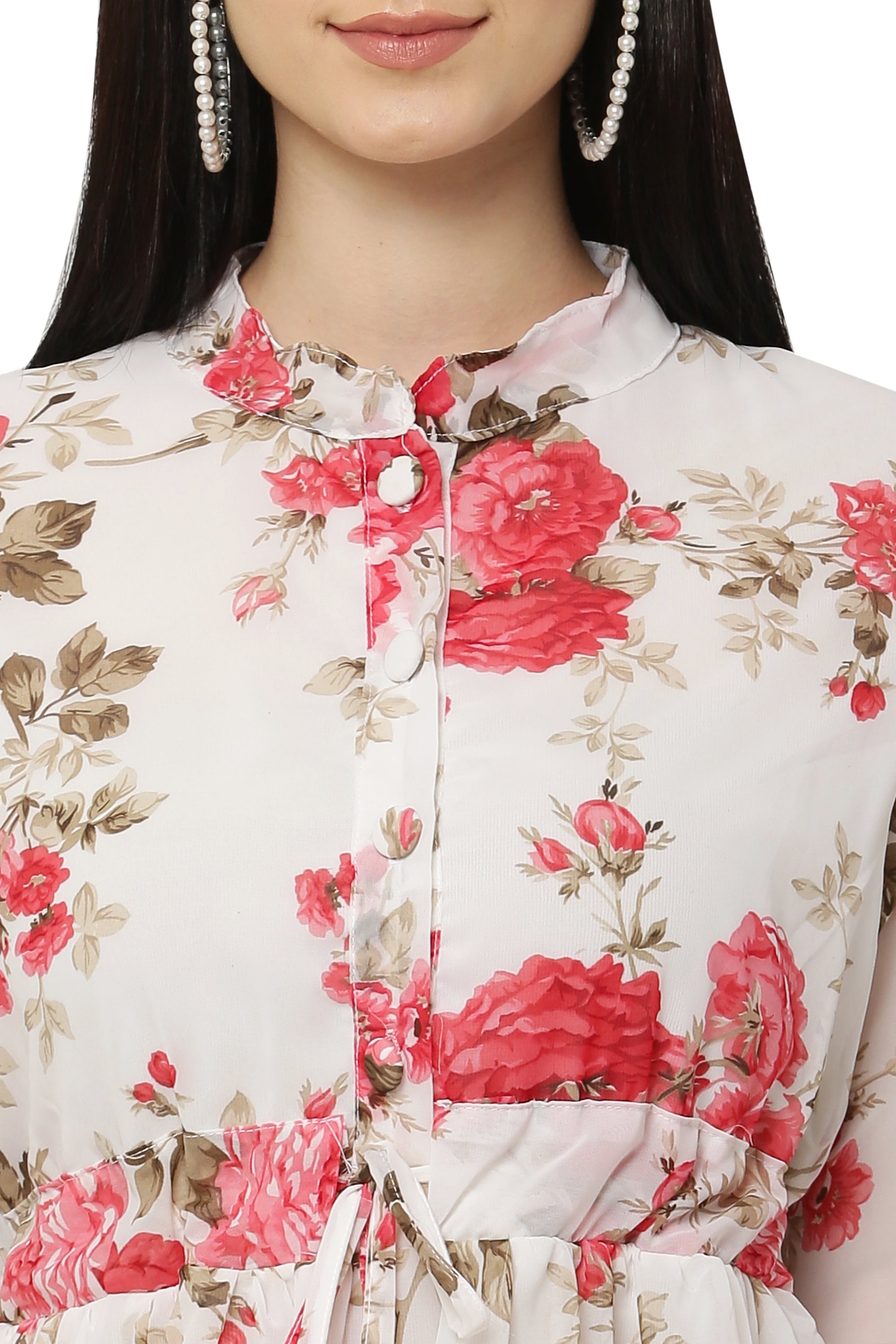 PAVONINE Pink Color Flower Printed Straight Dress For Women