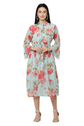 PAVONINE Rama Green Color Flower Printed Straight Dress For Women