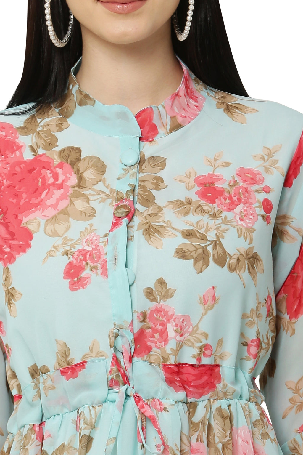 PAVONINE Rama Green Color Flower Printed Straight Dress For Women