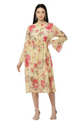 PAVONINE Yellow Color Flower Printed Straight Dress For Women