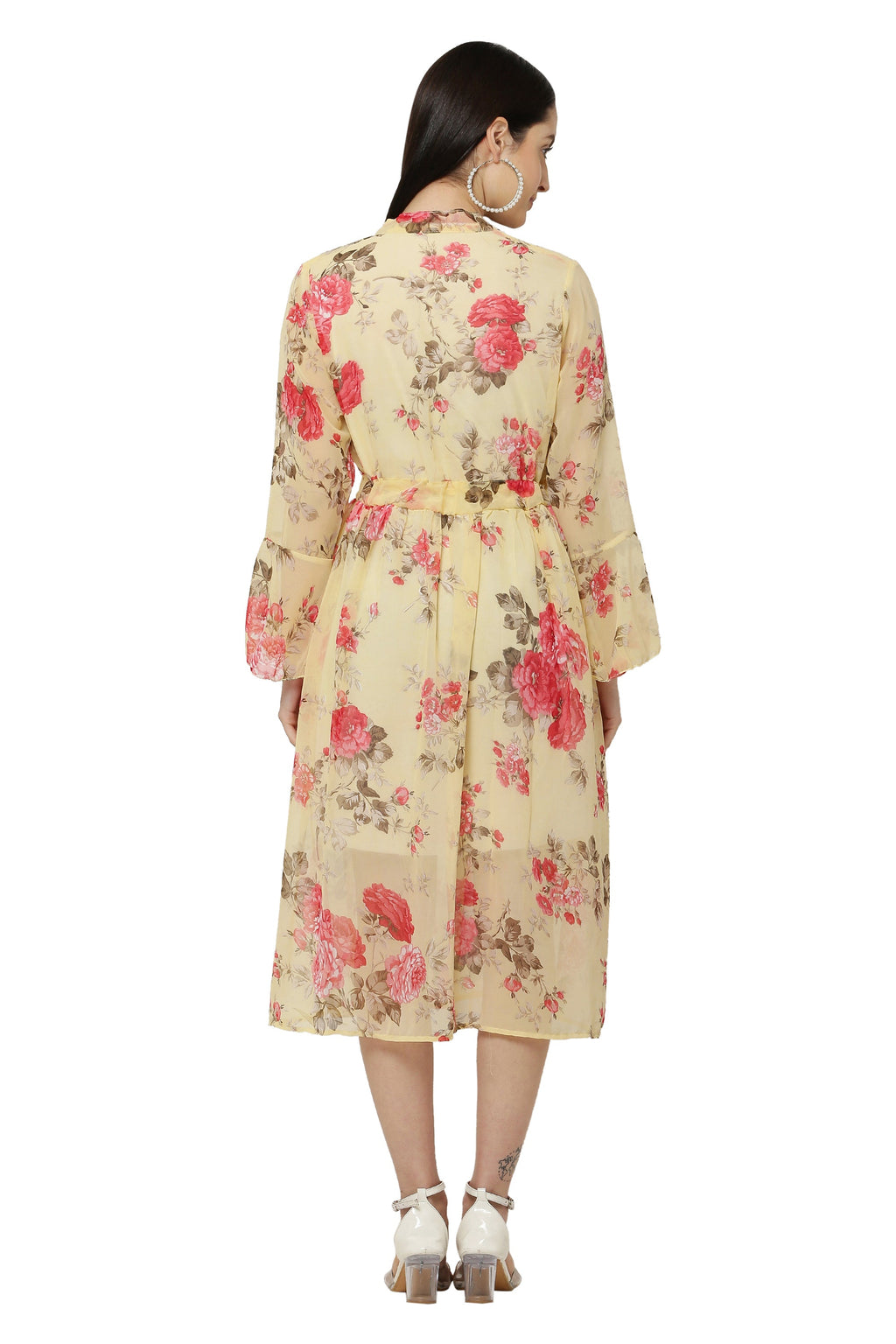 PAVONINE Yellow Color Flower Printed Straight Dress For Women