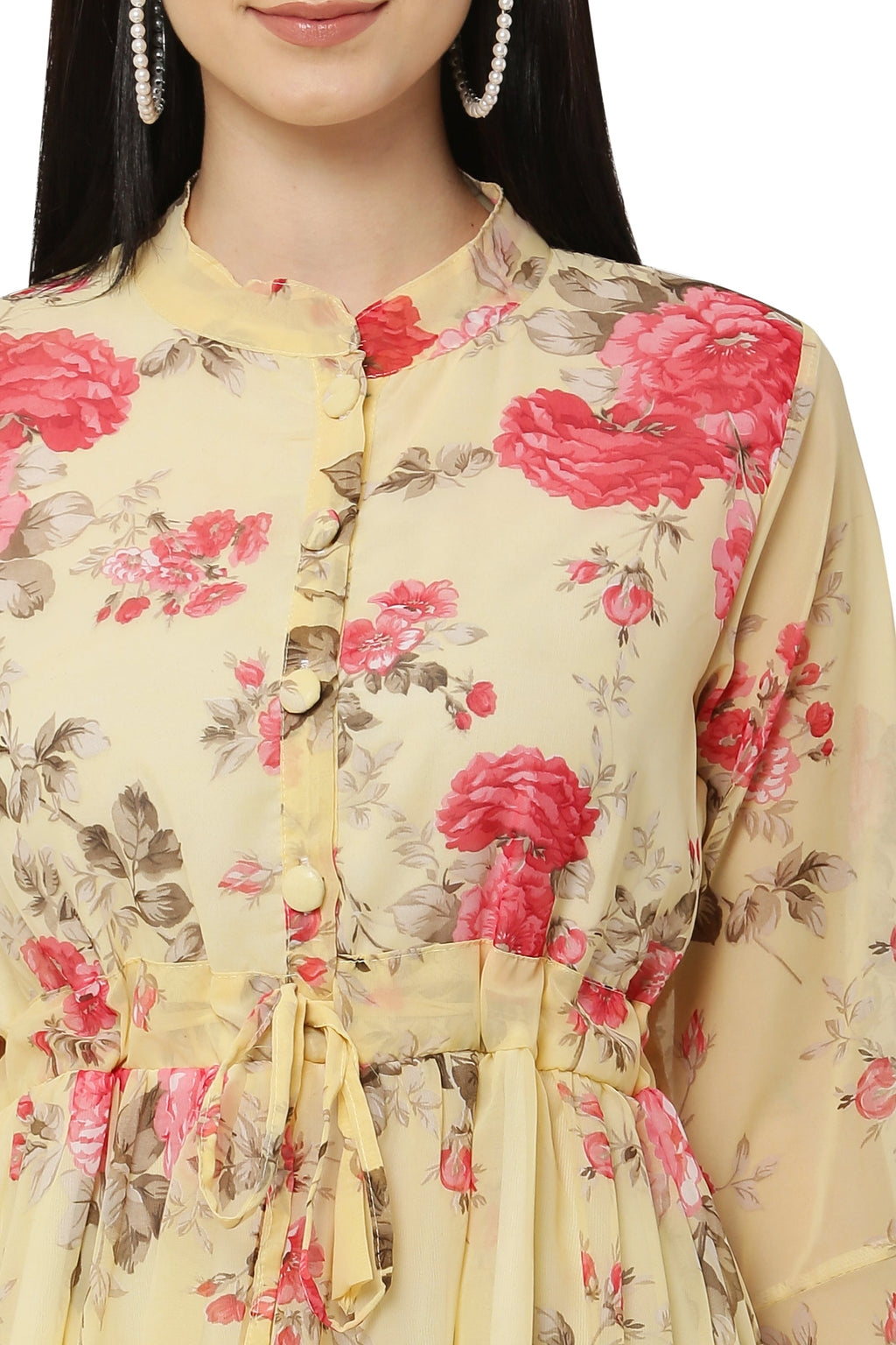 PAVONINE Yellow Color Flower Printed Straight Dress For Women