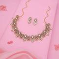 Tehzeeb Creations Gold-Polished White Colour Choker With Dangle Earrings
