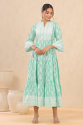 Juniper Womens Mint Cambric Printed Tiered Dress With Flared Sleeve