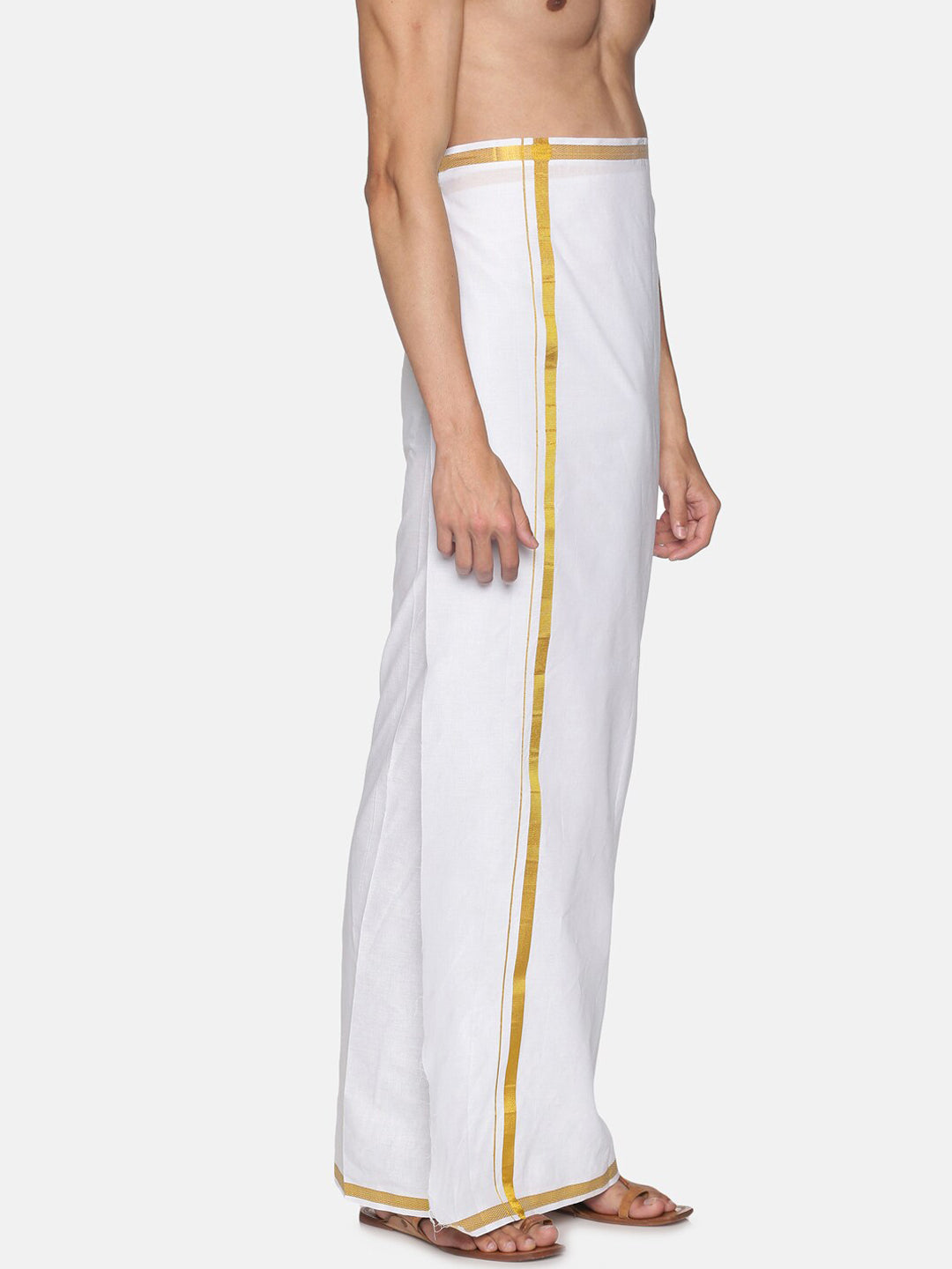 Sethukrishna Men White Solid Cotton Dhoti (GENIE-67335)