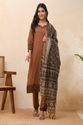 Vaasva Women Brown Embroidered Suit Set