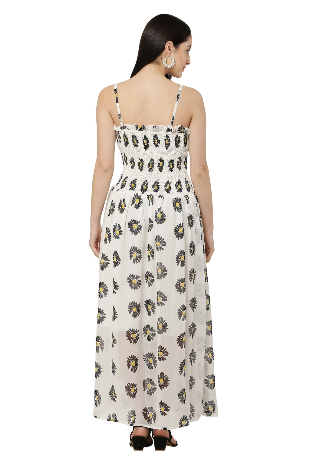 PAVONINE Peach Color Flower Printed Lace Bottom Dress For Women
