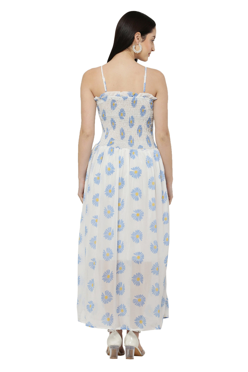 PAVONINE Pink Color Flower Printed Lace Bottom Dress For Women