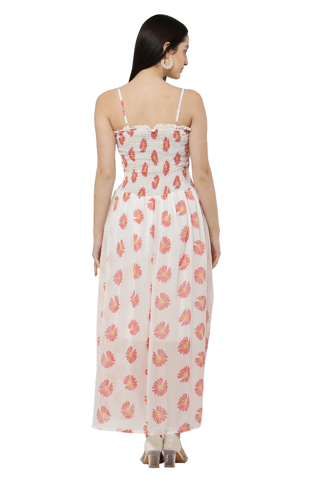 PAVONINE White Color Flower Printed Lace Bottom Dress For Women