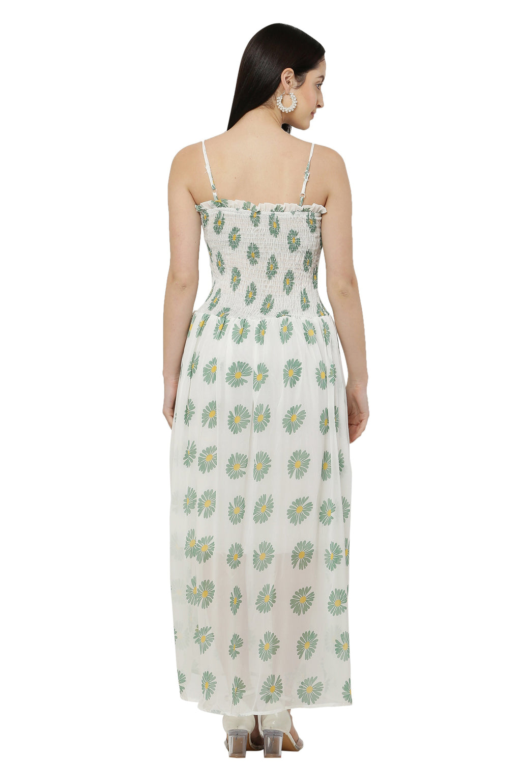 PAVONINE Yellow Color Flower Printed Lace Bottom Dress For Women