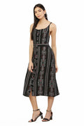 PAVONINE Black Color Printed Shoulder Strap Dress For Women