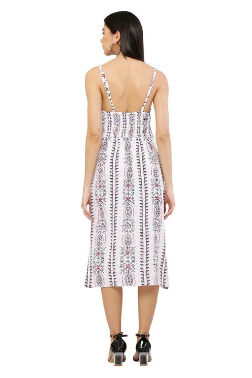PAVONINE White Color Printed Shoulder Strap Dress For Women