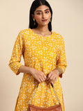 All About You Women Yellow Floral Printed Pure Cotton Kurta with Palazzos