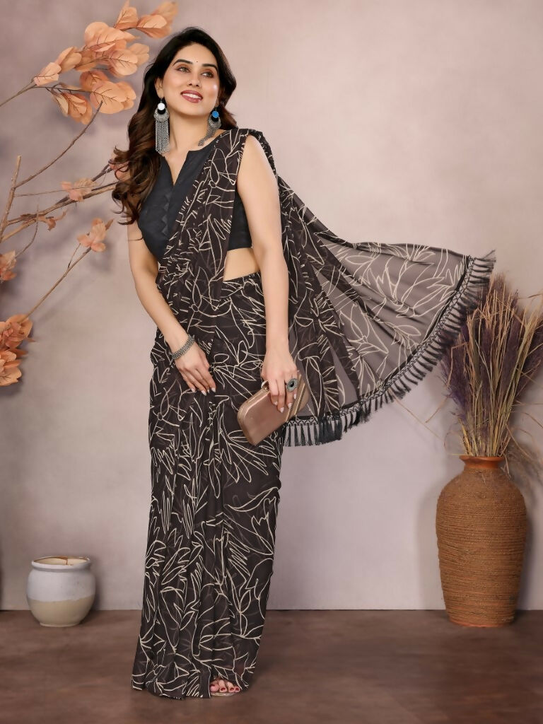 Partywear Designer Georgette Brown Fancy Saree - Durga