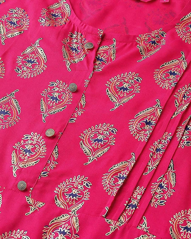 Vamika Pink Printed Rayon Party And Casual Wear Kurta Set