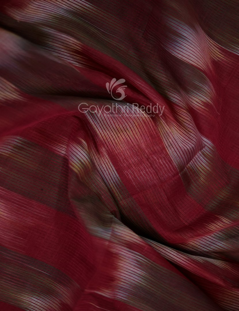 Dual Shades of Maroon And Brown Mangalagiri Ikkat Cotton Saree By Gayathri Reddy Designer Studio