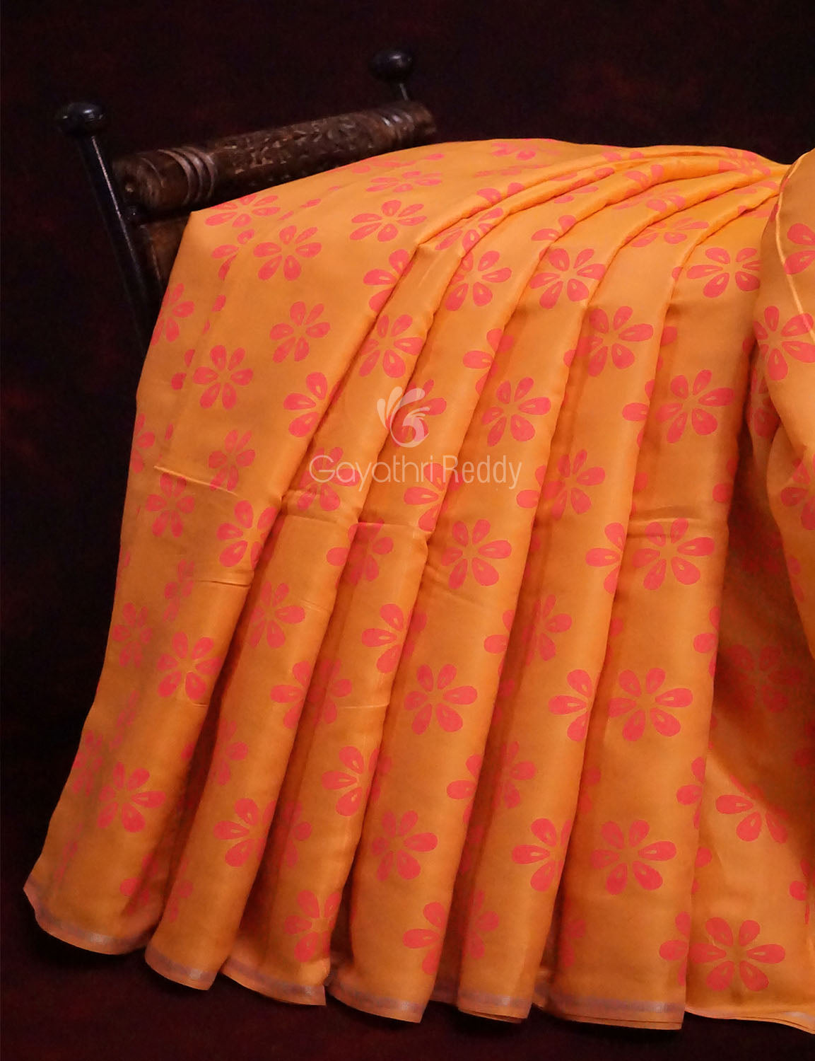 Neon Orange Colour Chanderi Block Print Saree By Gayathri Reddy Designer Studio