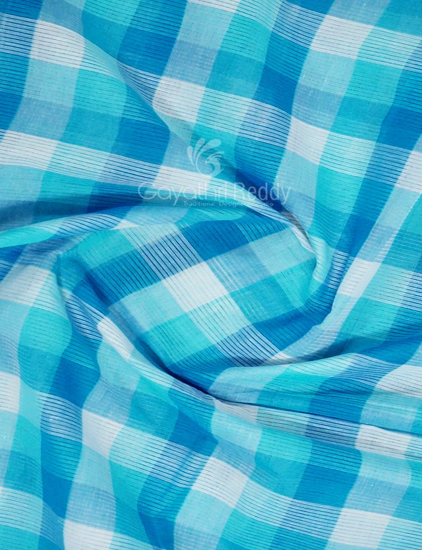 Sky Blue With Checks Pure Mangalgiri Cotton Saree By Gayathri Reddy Designer Studio