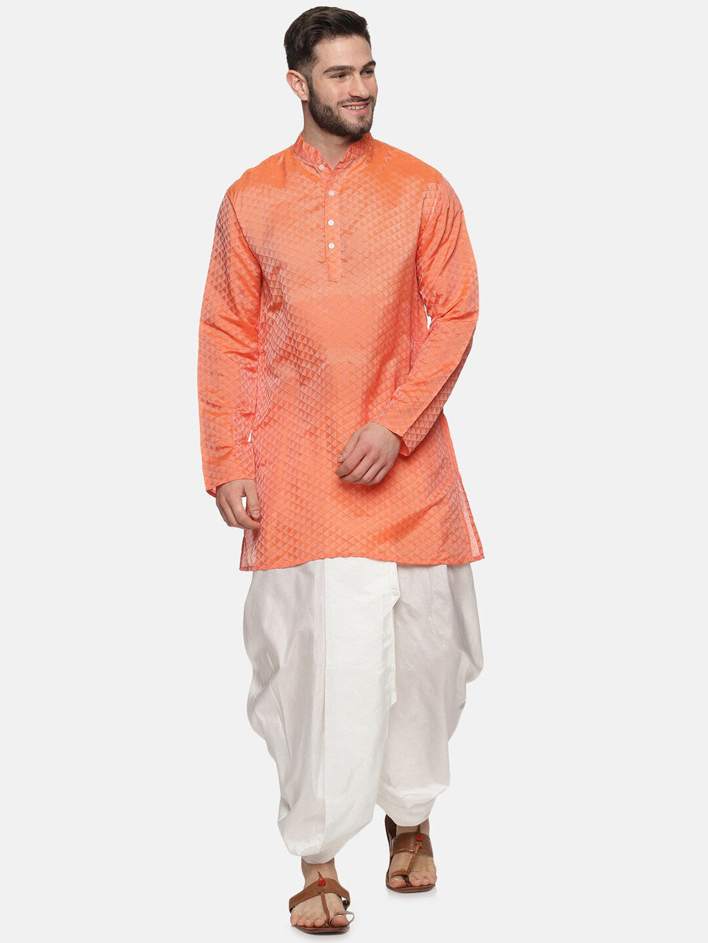 Sethukrishna Mens Orange Kurta with Dhoti Pants