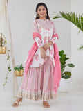 HERE&NOW Women White Floral Printed Kurta with Sharara With Dupatta
