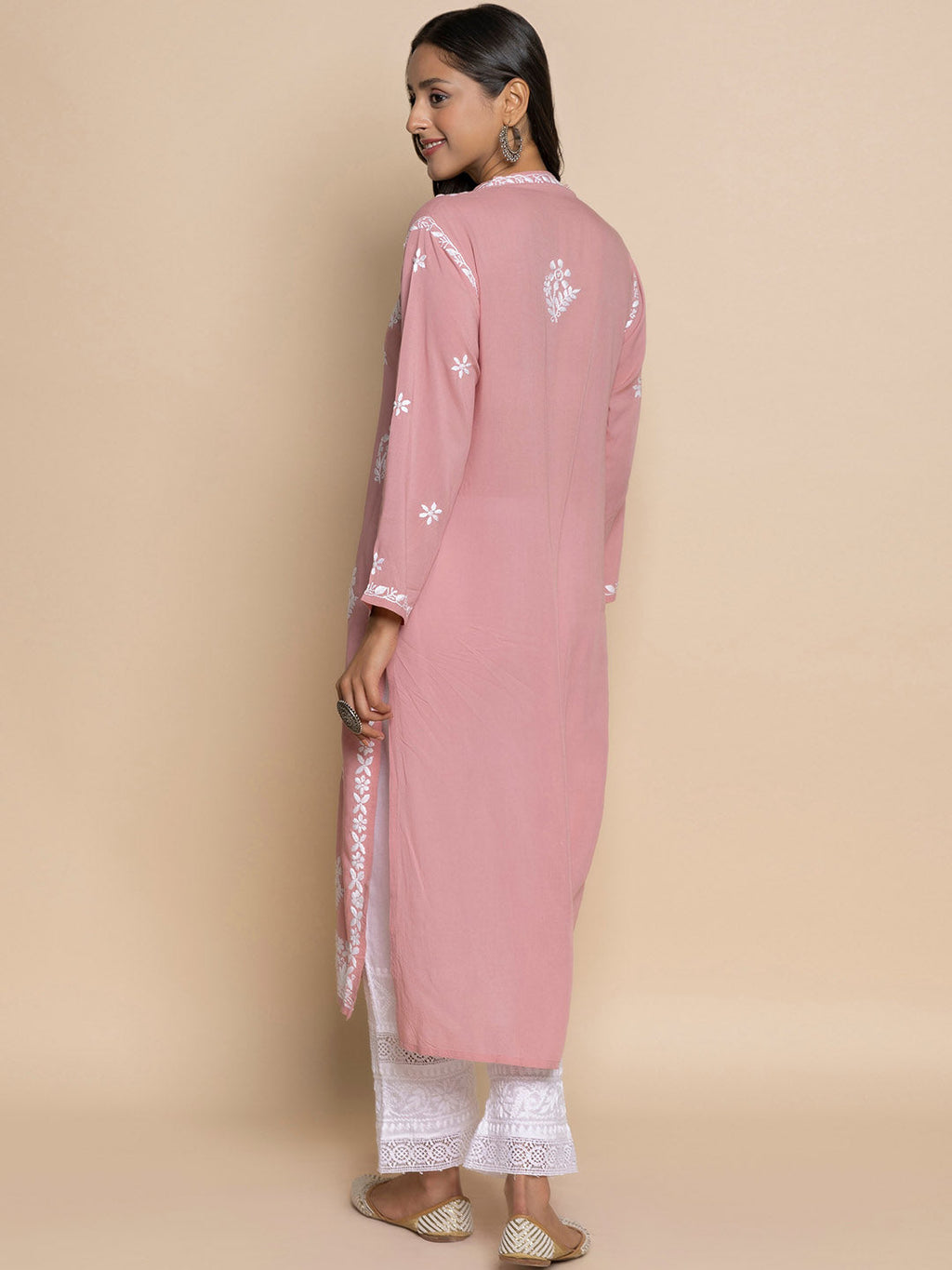 HOUSE OF KARI Floral Embroidered Fizaa Chikankari Pure Cotton Straight Kurta
