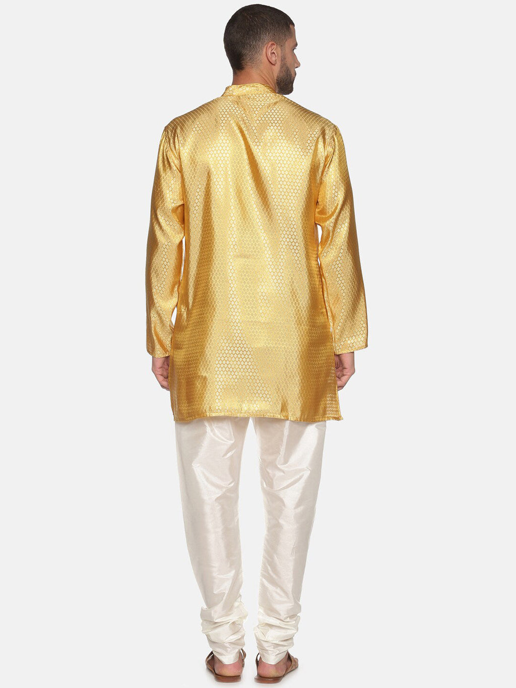 Sethukrishna Men Gold-Toned & White Kurta with Churidar
