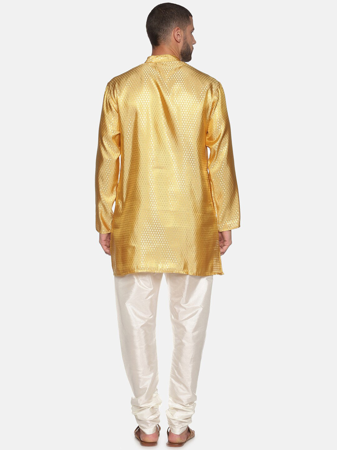 Sethukrishna Men Gold-Toned & White Kurta with Churidar
