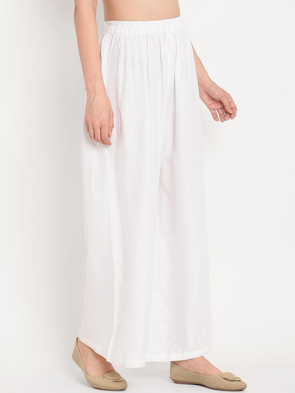 TAG 7 Women White Solid Flared Palazzos