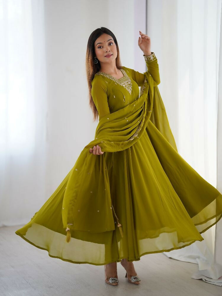 Joban Fashion Mehndi Kurta Set Georgette Sequence Embroidery Work