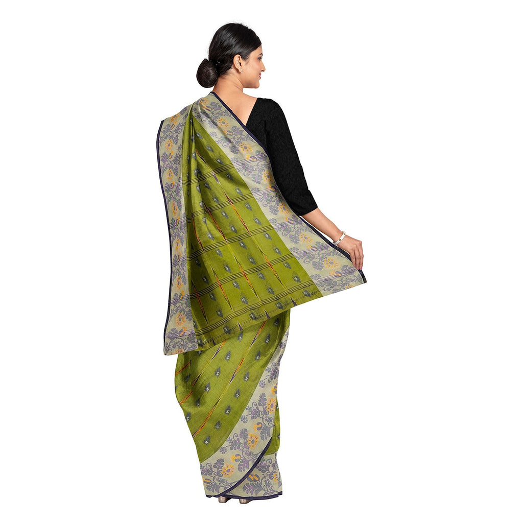 Exclusive Collection 100% Pure Cotton Olive Tant Saree With Hand Weaving Work