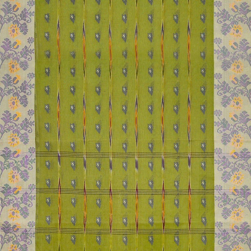 Exclusive Collection 100% Pure Cotton Olive Tant Saree With Hand Weaving Work