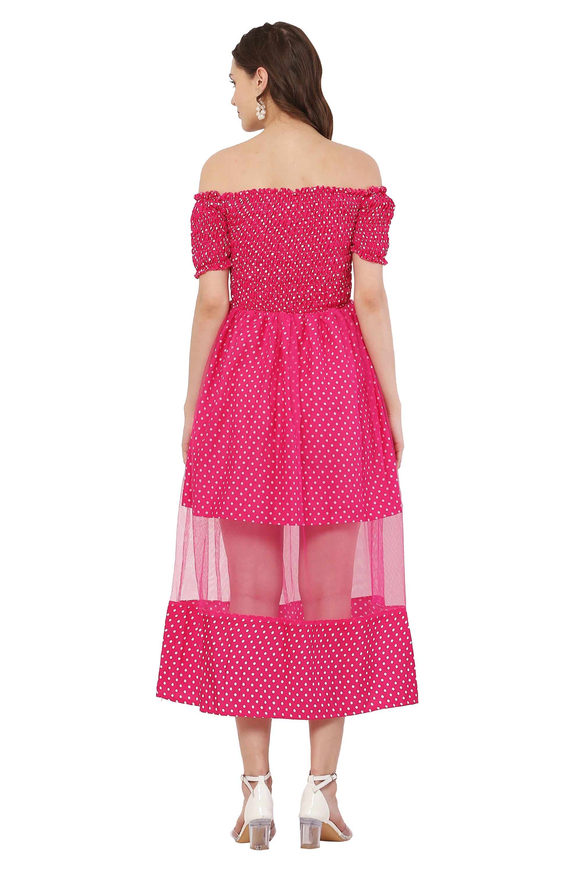 PAVONINE Rani Color Polka Dot Net Kansai Dress For Women