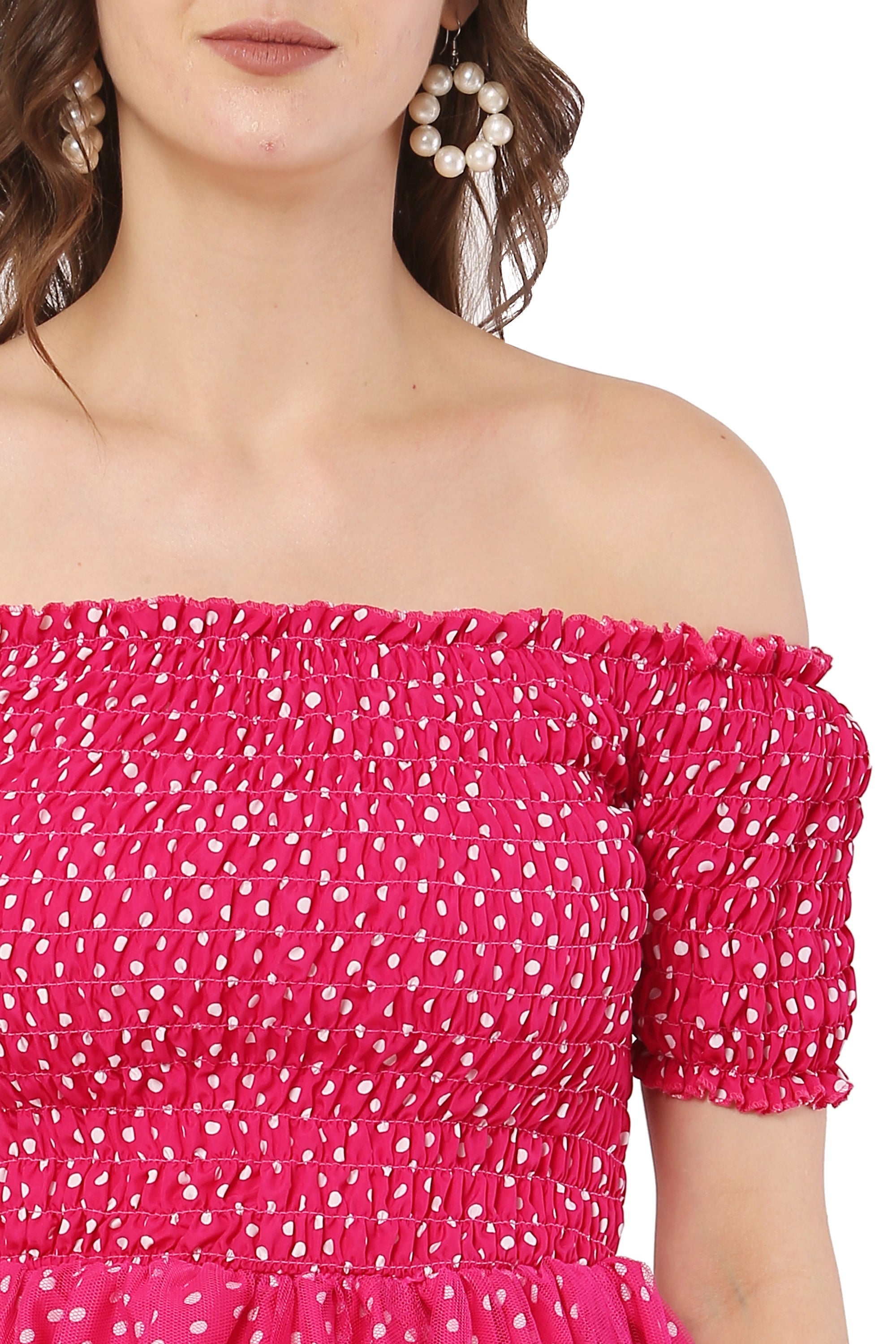 PAVONINE Rani Color Polka Dot Net Kansai Dress For Women