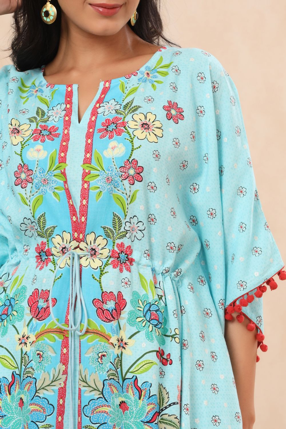 Juniper Womens Sky Blue Rayon Multi Color Floral Printed Kaftan