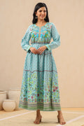 Juniper Womens Skyblue Rayon Floral Printed Tiered Dress