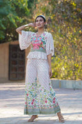 Juniper Women's White Floral Printed Rayon Peplum Co-Ord Set With Buttons