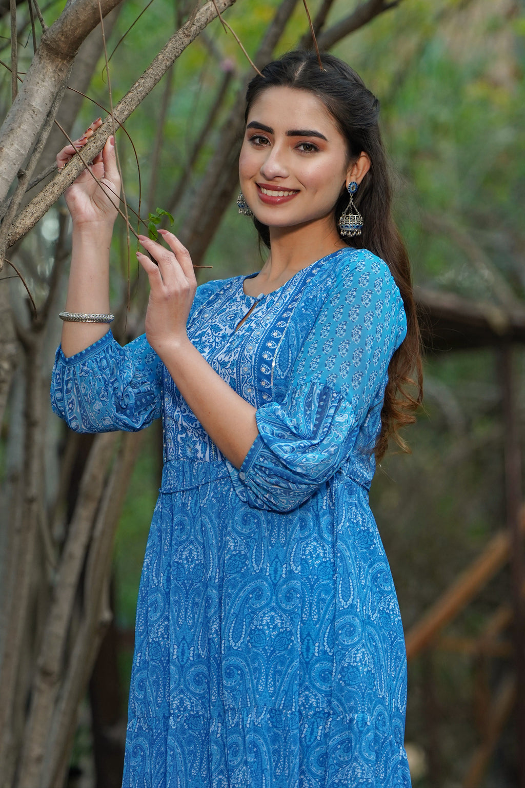 Juniper Womens Blue Georgette Floral Printed Tiered Dress